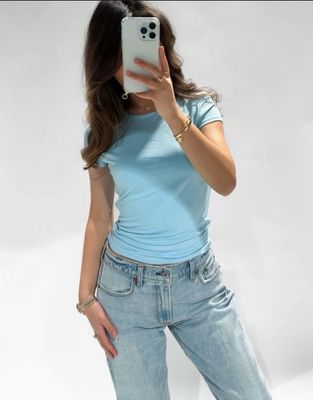 Kwalitatieve Top- Top Met Korte Mouwen - Hemelsblauw - Stretch top - Korte top - Top Voor Vrouwen