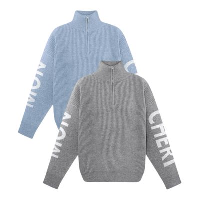 Trui Met Rits - Gebreide Sweater- - Wollen Trui - MON Cherie Trui- Trui voor dames - knitted sweater - Blauwe Trui- Grijze Trui - Zachte Trui - Winter Trui