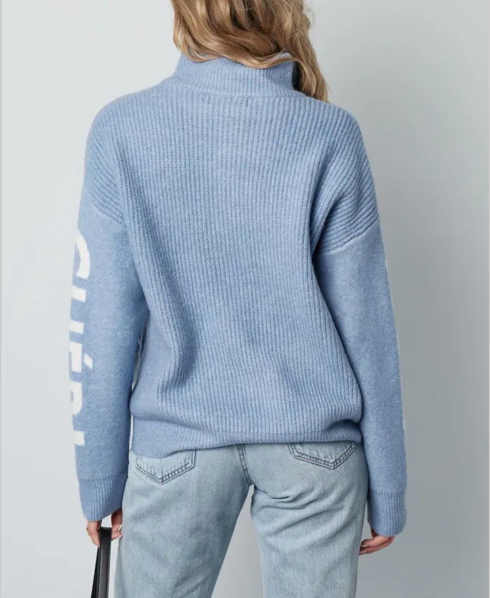 Trui Met Rits - Gebreide Sweater- - Wollen Trui - MON Cherie Trui- Trui voor dames - knitted sweater - Blauwe Trui- Grijze Trui - Zachte Trui - Winter Trui