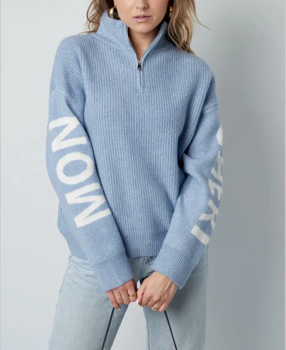 Trui Met Rits - Gebreide Sweater- - Wollen Trui - MON Cherie Trui- Trui voor dames - knitted sweater - Blauwe Trui- Grijze Trui - Zachte Trui - Winter Trui