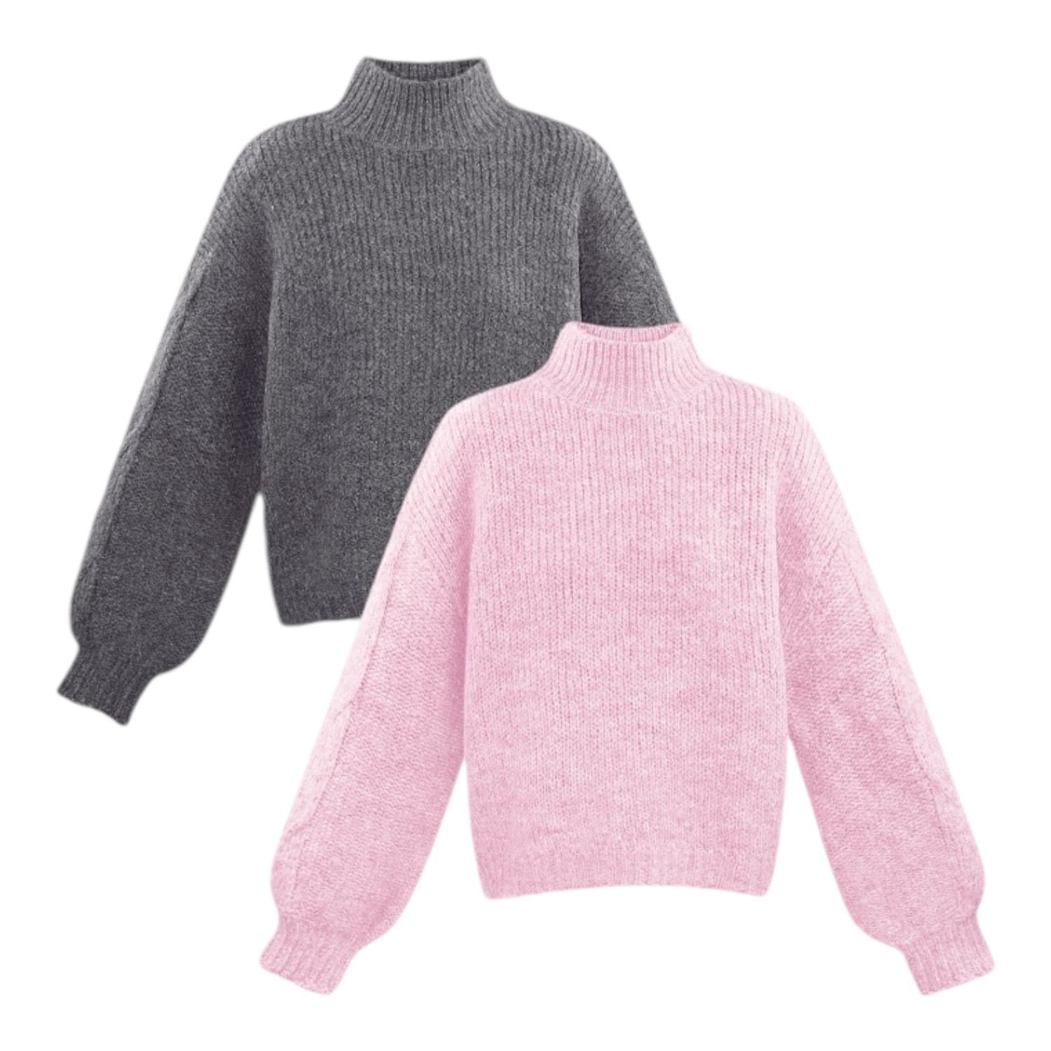 Comfy Trui - Gebreide Trui - Roze trui - Grijze sweater - Trui voor dames - trui Die Niet Prikt