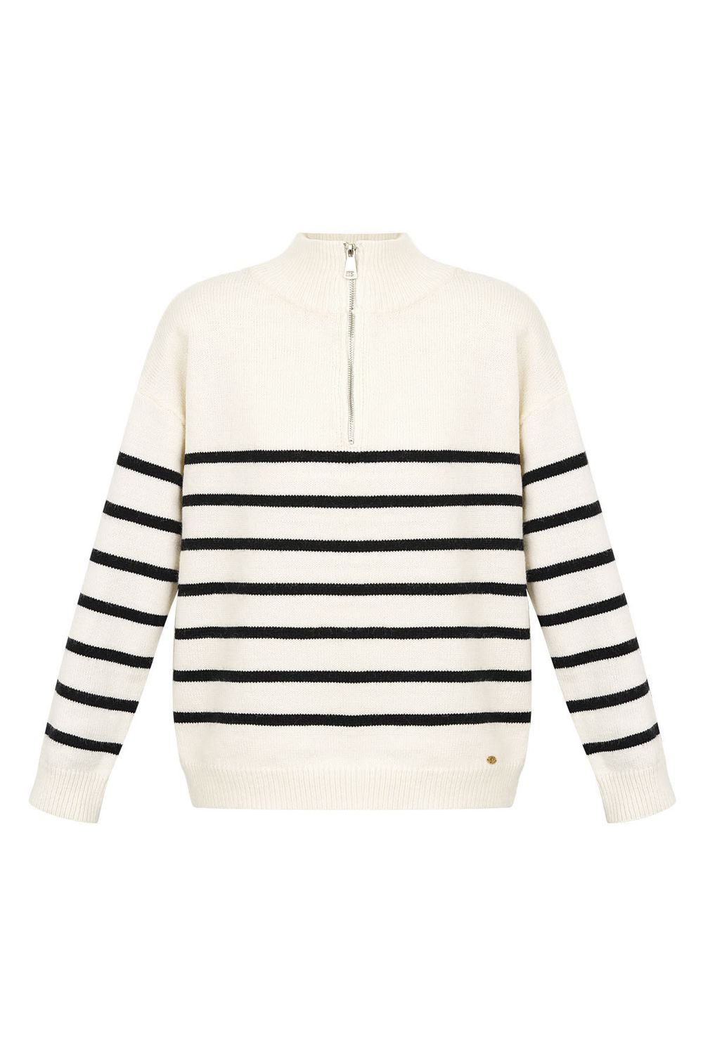 Gebreide Sweater - Wollen Trui - Trui Met Strepen - Trui Met Rits - Trui voor vrouwen - zwarte trui - witte trui