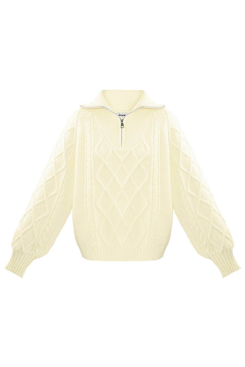 Gebreide Trui Met Kabels - Wollen Trui - Trui Met Rits -kabeltrui - Knitted trui - Witte trui - trui voor dames