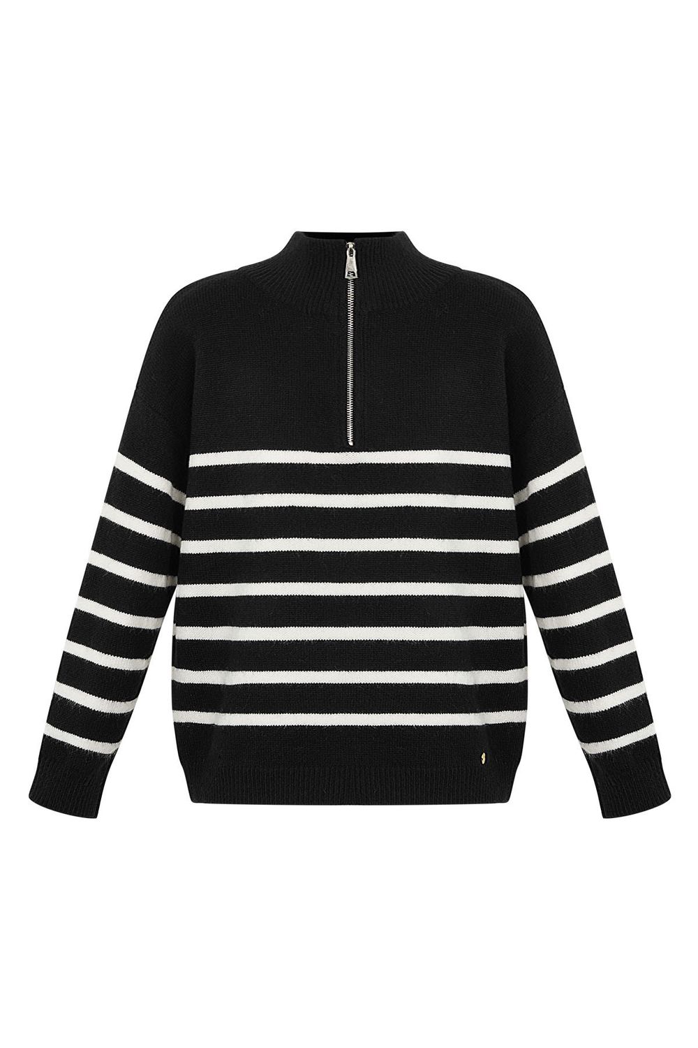 Gebreide Sweater - Wollen Trui - Trui Met Strepen - Trui Met Rits - Trui voor vrouwen - zwarte trui - witte trui