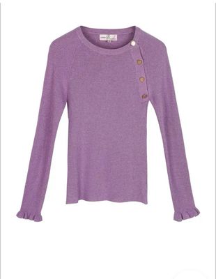 Pullover - Dunne Trui -trui Met Sier Knoopjes - Paarse Dunne Sweater