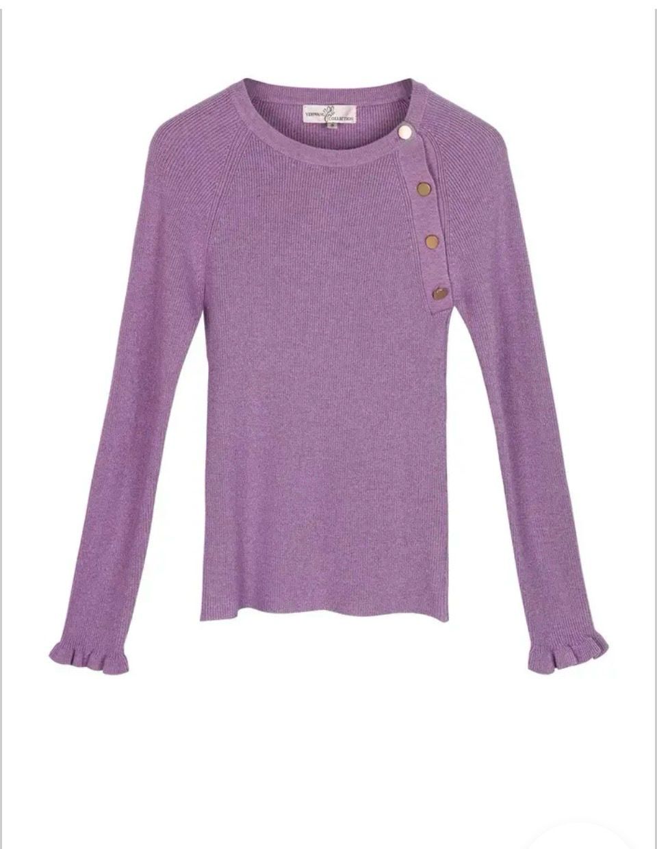Pullover - Dunne Trui -trui Met Sier Knoopjes - Paarse Dunne Sweater