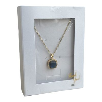 Geometric Ketting Met Blauwe Zircon Hanger - Ketting Zonder Hanger - Sterling Silver Plating 14K Gold