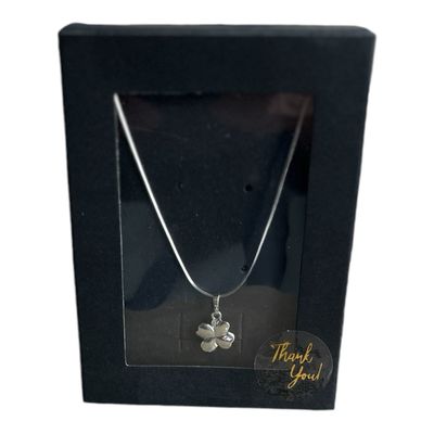 Vierkante Ketting Met Klaverhanger - Zilveren Ketting Met Hanger - Platina Goud - Zilveren Klavertje Vier Hanger