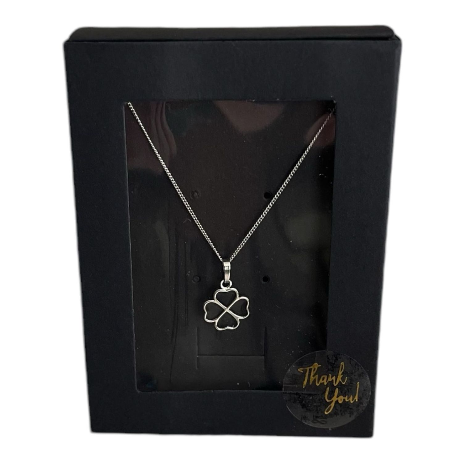 Curb Ketting - Met Zwarte Klaver Hanger -Ketting met hanger - zilveren ketting - Platina Goud - Cadeau tip - Sterling Zilver - cadeau voor vrouwen