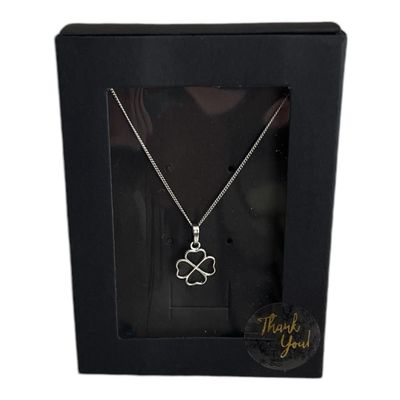 Curb Ketting - Met Zwarte Klaver Hanger -Ketting met hanger - zilveren ketting - Platina Goud - Cadeau tip - Sterling Zilver - cadeau voor vrouwen