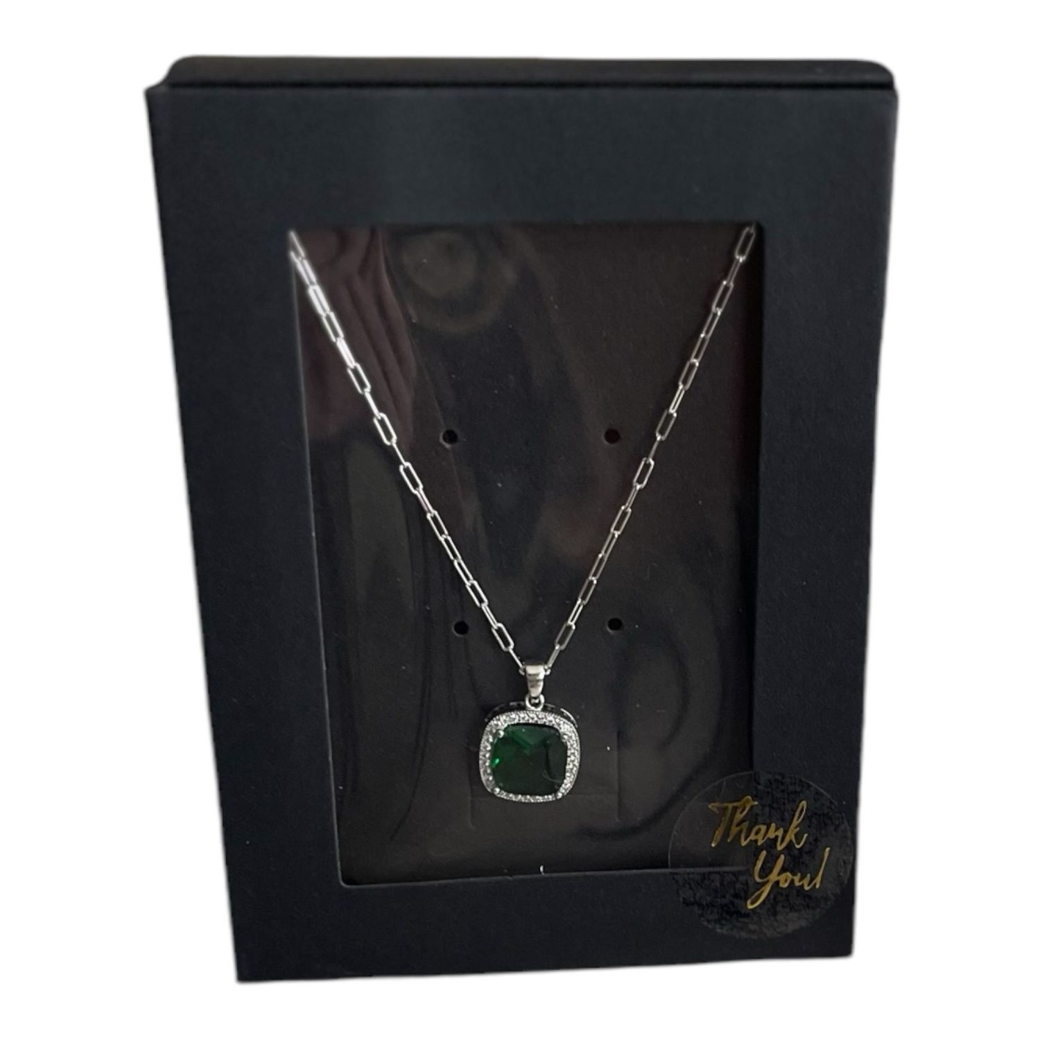 Geometric Ketting Met Groene Zircon Hanger - Zilveren Ketting - Platina Goud - Ketting Met Hamger