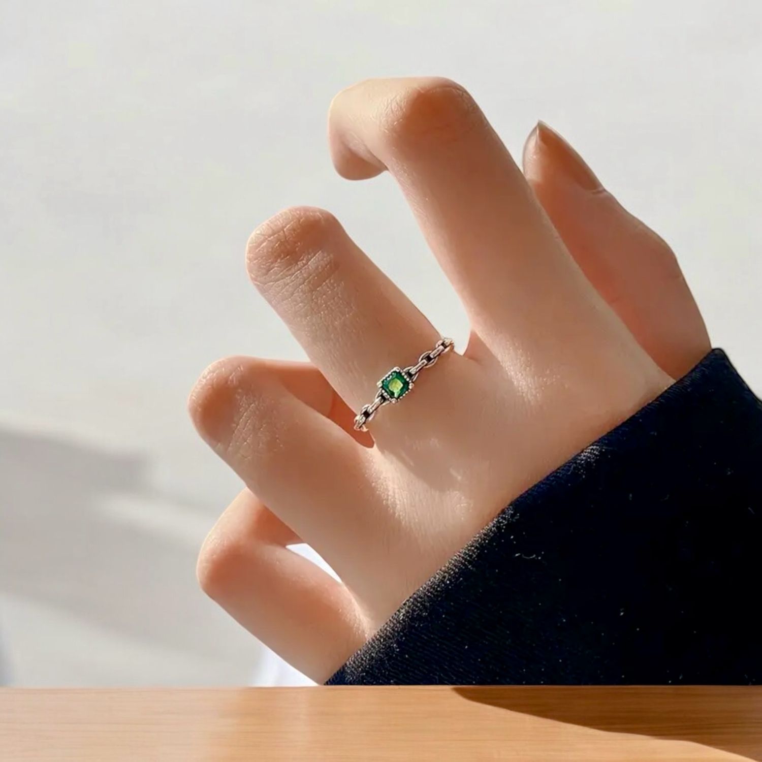 Retro Ketting Ring Met Groene Zircon