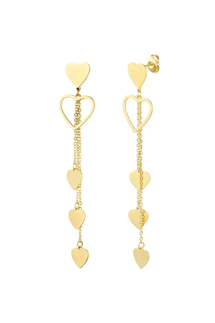 Hang Oorbellen met ketting en hartjes - Lange Oorbellen - Stainless Steel Oorbellen - Nikkel Vrij Oorbellen - Oorbellen Voor Vrouwen - Cadeau Tip - Cadeau Voor Haar