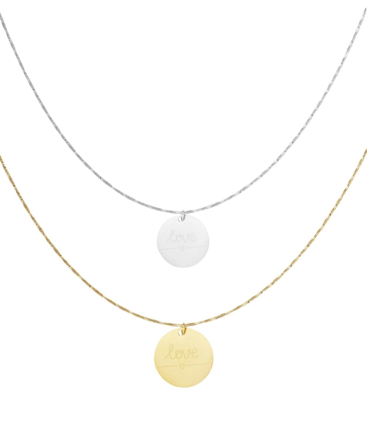 Ketting Met Love Munt - Stainless Steel Ketting - Ketting Met Hanger - Ketting Voor Vrouwen - Cadeau Tip