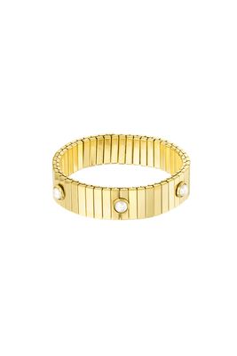 Brede Stretch Armband Met Parels - Stainless steel armband - Herbal infinity Jewellery- goudkleurige Armband - Leuk Cadeau