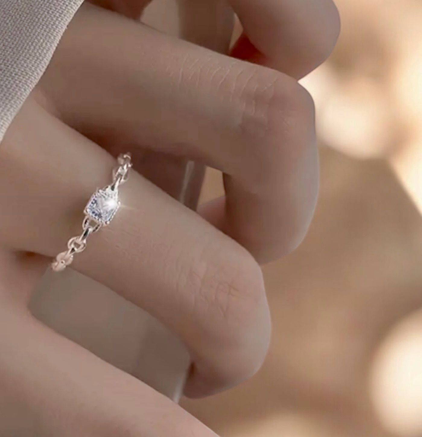 Open Ketting Ring Met Zircon Steentje