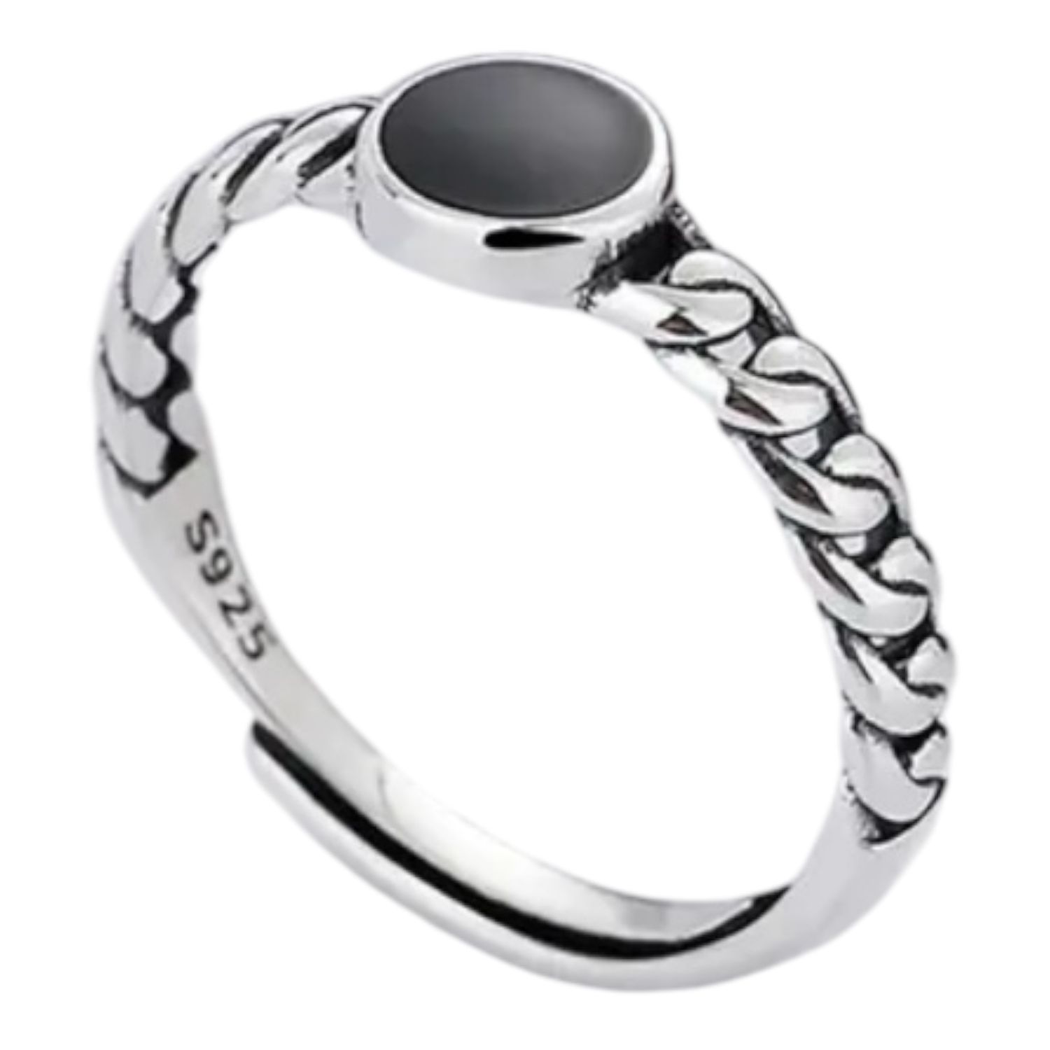 Unisex Zilveren Ring Met Zwart Steentje