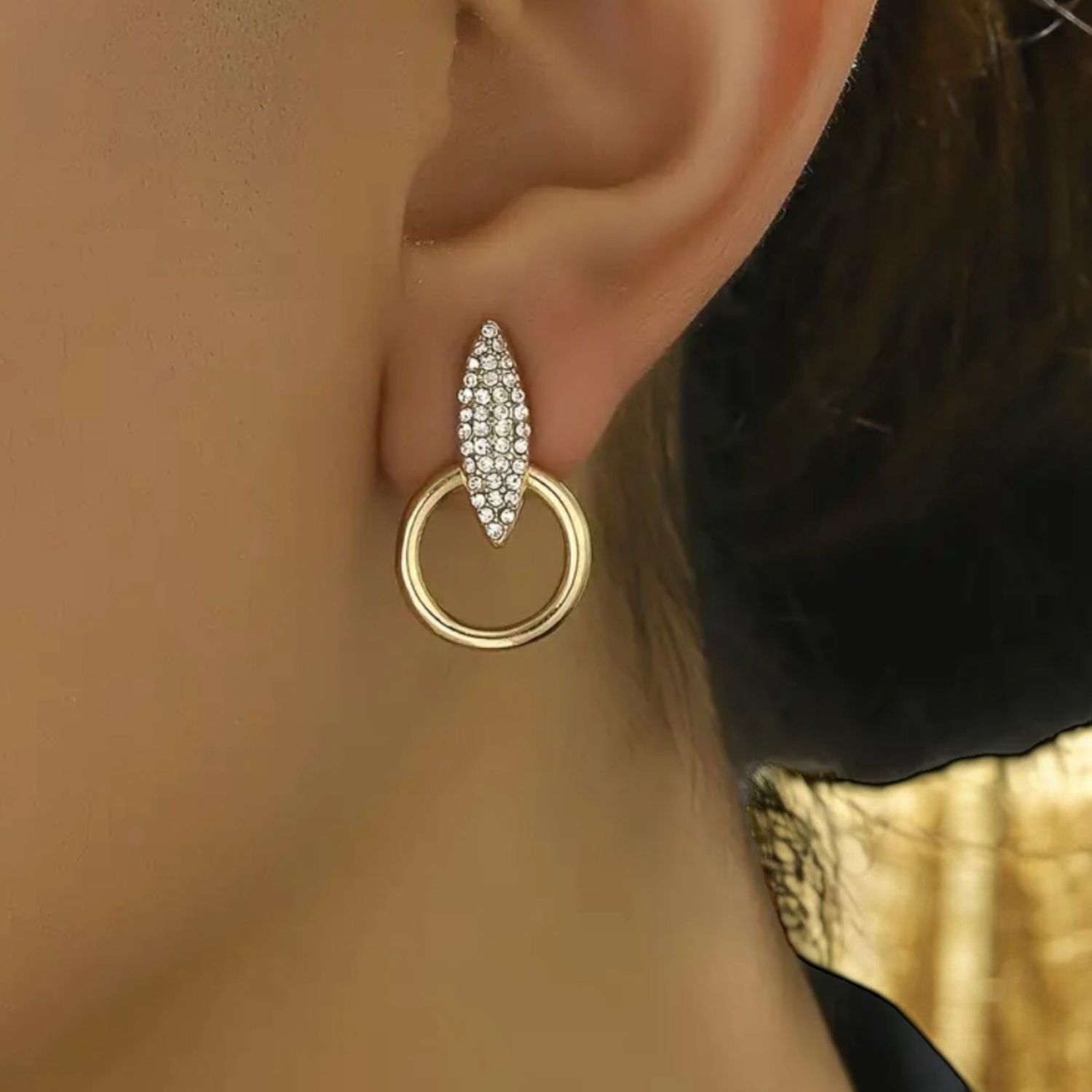 Circle Leaf Met Steentjes Oorbellen - Oorbel stekers - Goud kleurig - Goedkope juwelen