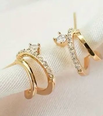 Dubbele Ring Oorbellen Met Steentjes - Sterling Zilver - Platina Goud - Cadeau tip