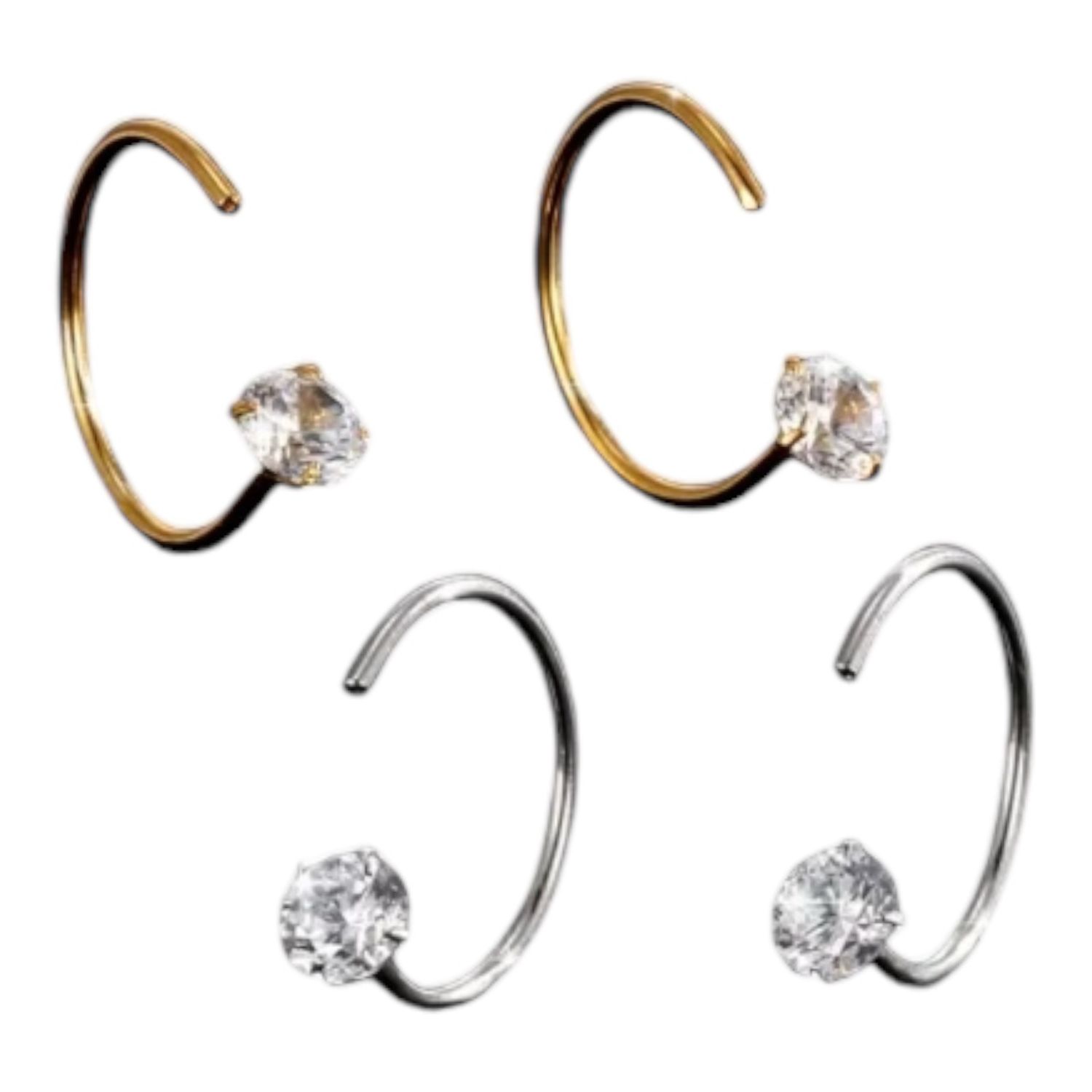 Halve Ring Oorbellen Met Steentje - Fijne Ring Oorbellen - Open Oorbellen - Zilveren Oorbellen - Platina Goud