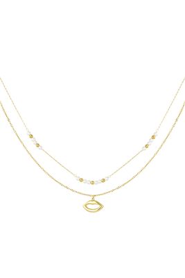 Dubbele Ketting - Kiss Hanger En Parels - Ketting voor vrouwen - Goud - Stainless Steel - Cadeau tip - cadeau voor dames