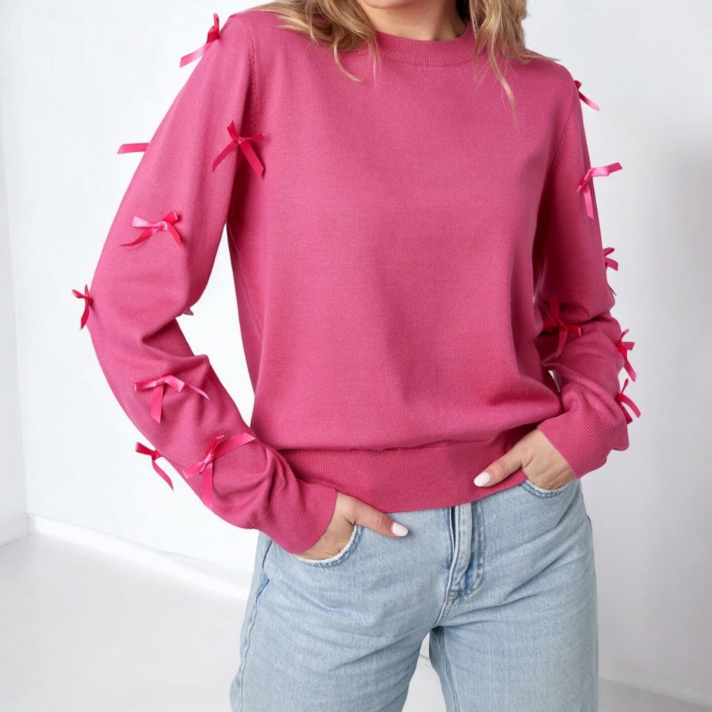 Sweater Met Strikjes - Dunne trui voor vrouwen - roze trui - zwarte trui - witte trui - lichte sweater