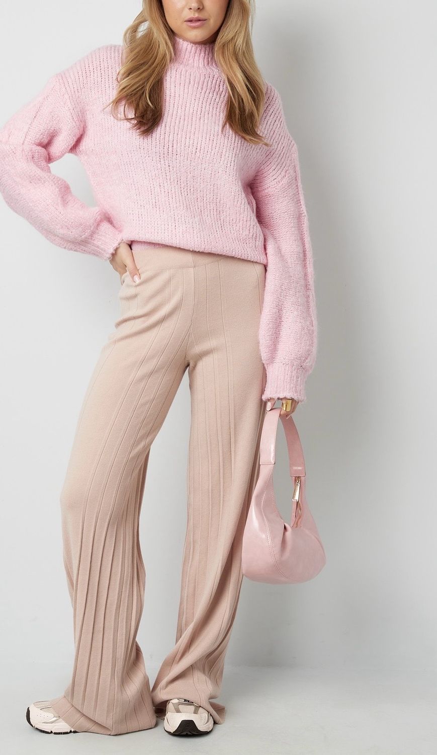 Comfy Trui - Gebreide Trui - Roze trui - Grijze sweater - Trui voor dames - trui Die Niet Prikt