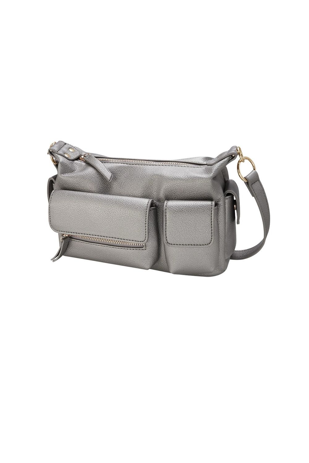 Zilvergrijze Schoudertas - Tasje Met Zakjes - Kleine Schoudertas - Kleine Tas