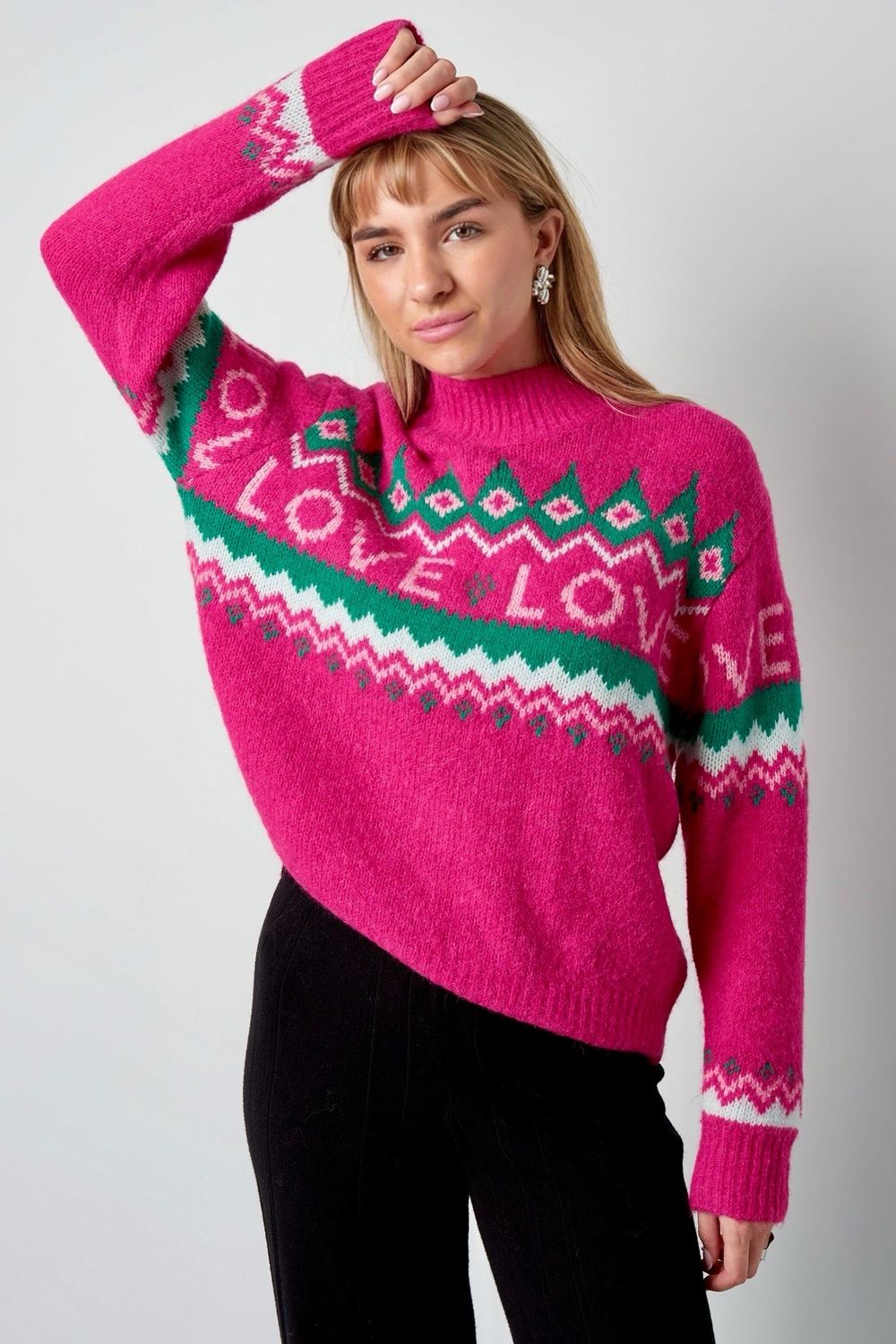 Love Sweater Pink - Roze Trui - sweater voor vrouwen - knitted sweater - wollen trui - Trui die niet prikt