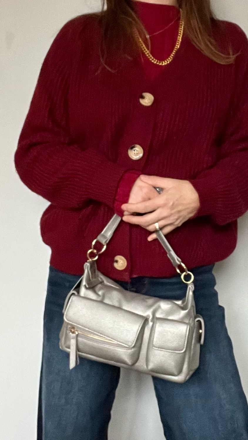 Zilvergrijze Schoudertas - Tasje Met Zakjes - Kleine Schoudertas - Kleine Tas