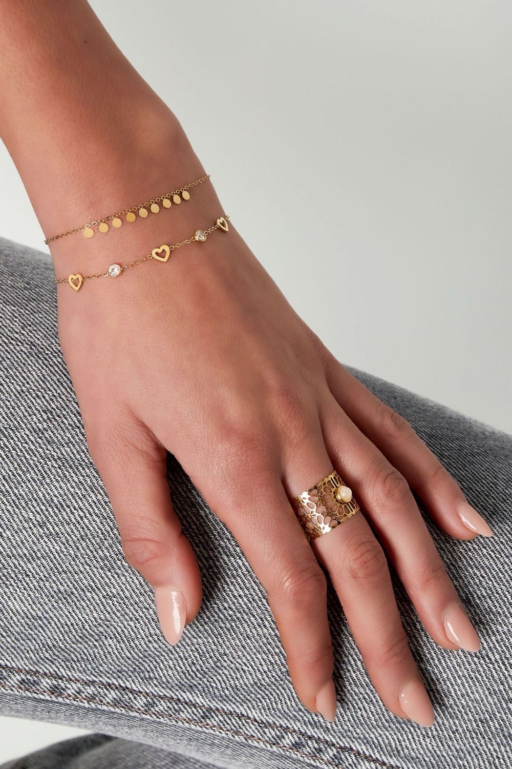Armband Met Hart En Diamant Bedels - Stainless steel armband - Herbal Infinity Jewellery - 100 % Waterproof - armband voor vrouwen - hartjes armband -Minimalistische fijne armband