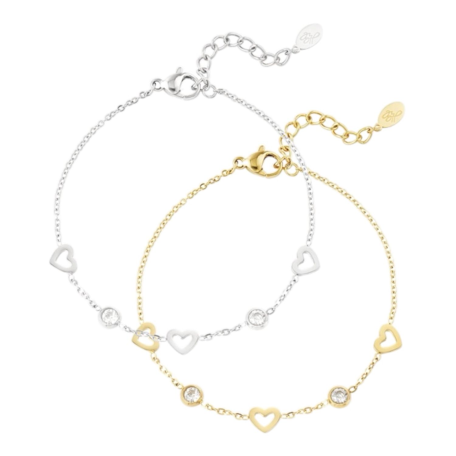 Armband Met Hart En Diamant Bedels - Stainless steel armband - Herbal Infinity Jewellery - 100 % Waterproof - armband voor vrouwen - hartjes armband -Minimalistische fijne armband