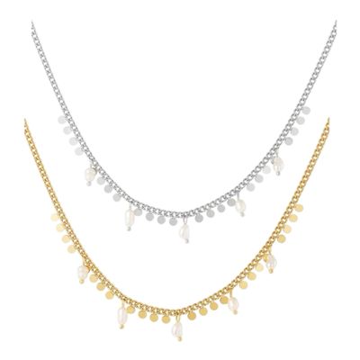 Cirkel En Parel Bedel Ketting - Ketting Met Bedels - Stainless Steel ketting - goudkleurige Juwelen- zilverkleurige Sieraden - 100% waterproof - cadeau tip - Verjaardags Cadeau - cadeau voor vrouwen