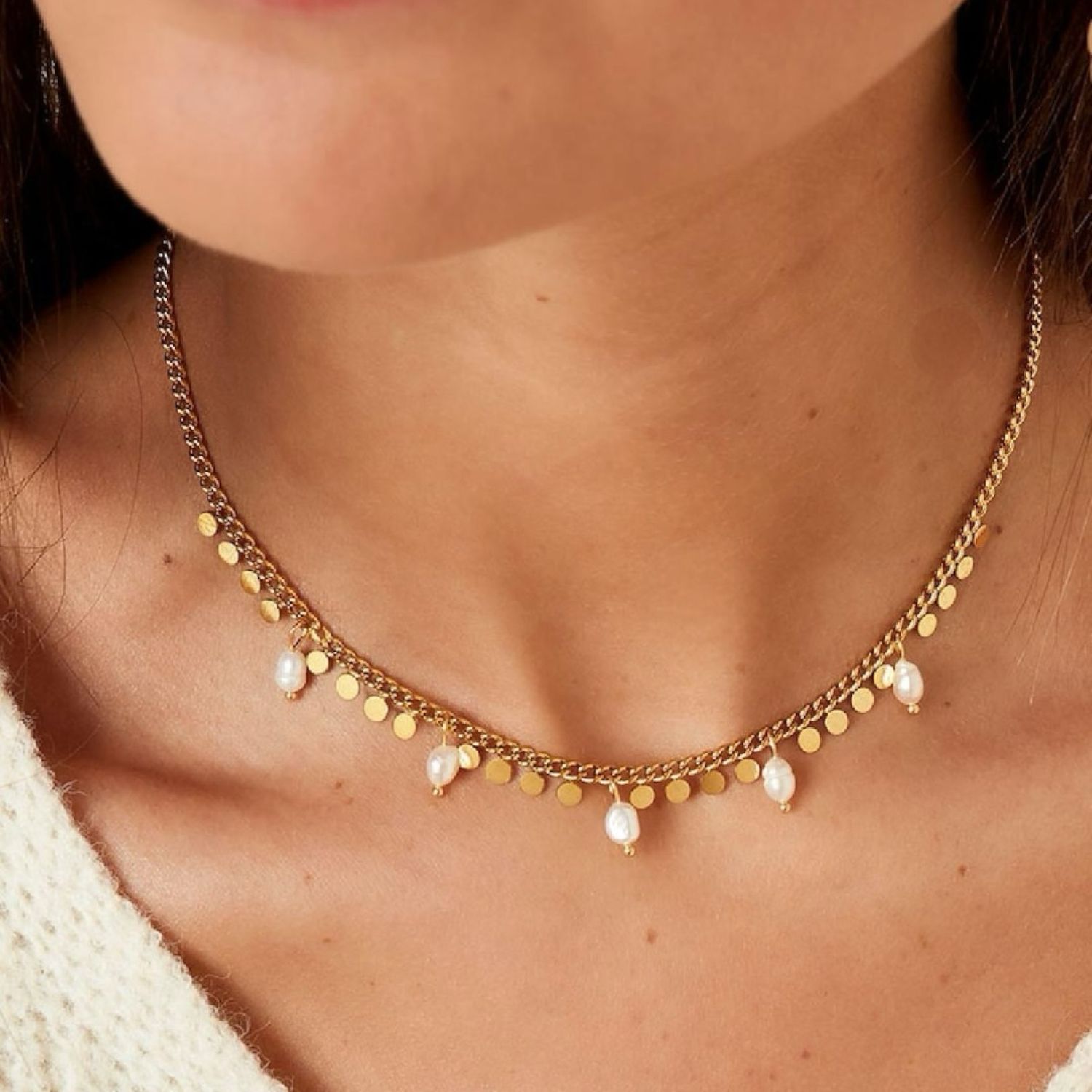 Cirkel En Parel Bedel Ketting - Ketting Met Bedels - Stainless Steel ketting - goudkleurige Juwelen- zilverkleurige Sieraden - 100% waterproof - cadeau tip - Verjaardags Cadeau - cadeau voor vrouwen