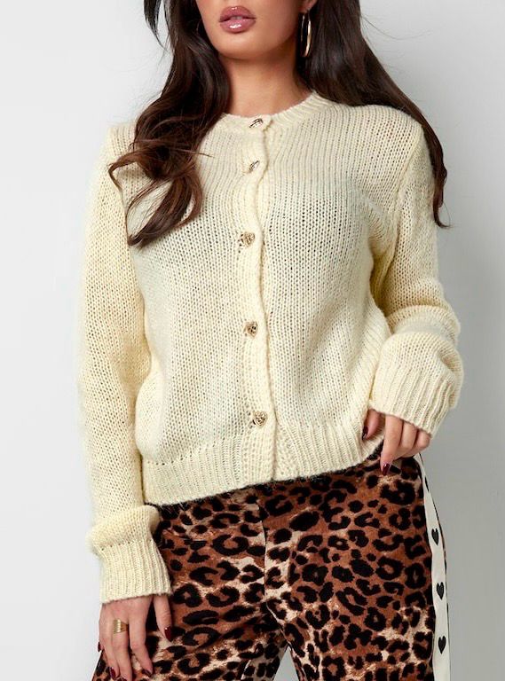 Cardigan Met Hart Knopen - Witte Cardigan - Knitted trui - knitted cardigan - winter trui - sweater with- sweater zwart
