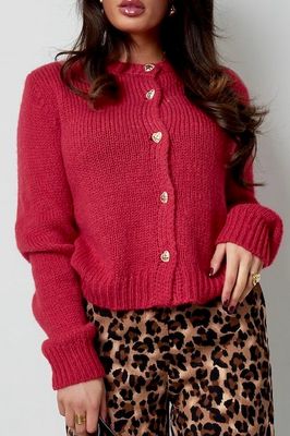 Knitted Love Cardigan - Cherry Rode Cardigan - Trui Met Knopen - Vest Met Knopen - Wollen Trui - Gebreide Trui