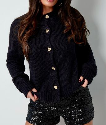 Cardigan Zwart Met Knopen - Zwarte trui - Zwarte sweater - knitted trui - Wollen Trui - Gebreide Trui