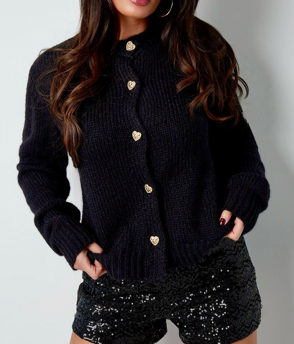 Cardigan Zwart Met Knopen - Zwarte trui - Zwarte sweater - knitted trui - Wollen Trui - Gebreide Trui