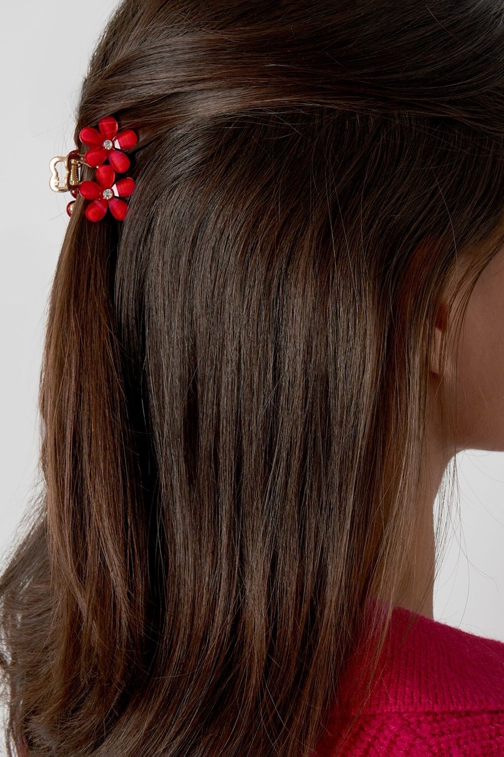 Flower Duo Hair Clip - Rode Bloem Haarclip - Kleine Haarclip - Sier Haar Clip