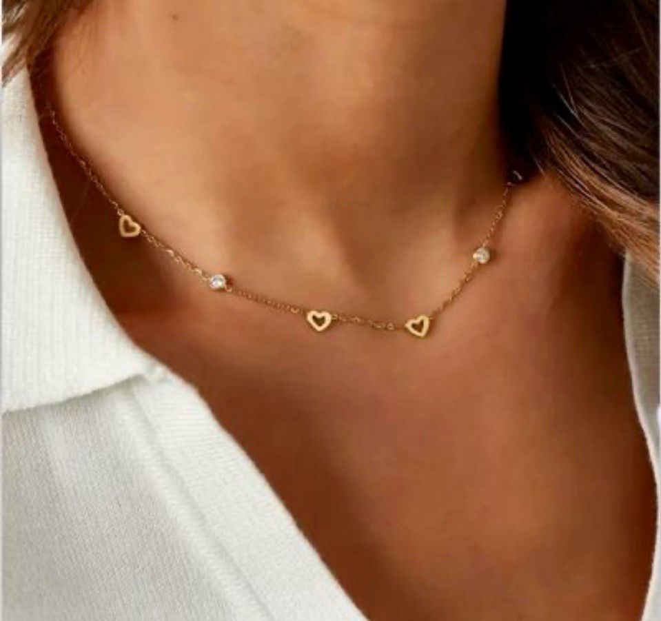 Ketting + Armband  Hartjes En Steentjes - Stainless Steel ketting - Ketting zonder hanger - Fijne armband - Dtainless Steel armband - Cadeau tip - Juwelen set voor vrouwen