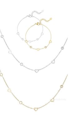 Ketting + Armband  Hartjes En Steentjes - Stainless Steel ketting - Ketting zonder hanger - Fijne armband - Dtainless Steel armband - Cadeau tip - Juwelen set voor vrouwen