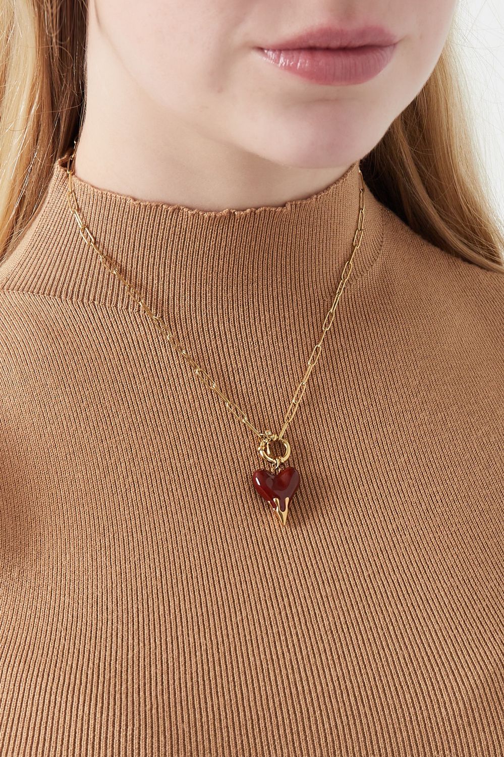 Charm Neckless Heart On Fire - Stainless Steel - Rood Hart Bedel Ketting