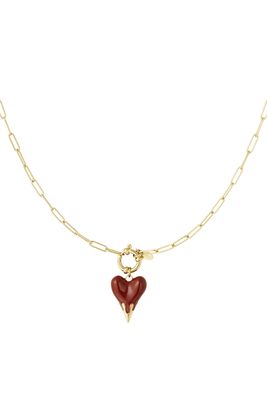 Charm Neckless Heart On Fire - Stainless Steel - Rood Hart Bedel Ketting