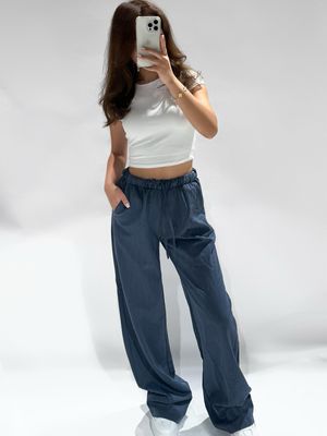 Mia Broek - Dark Denim - Losse Broek - Broek Met Elastische Tailleband