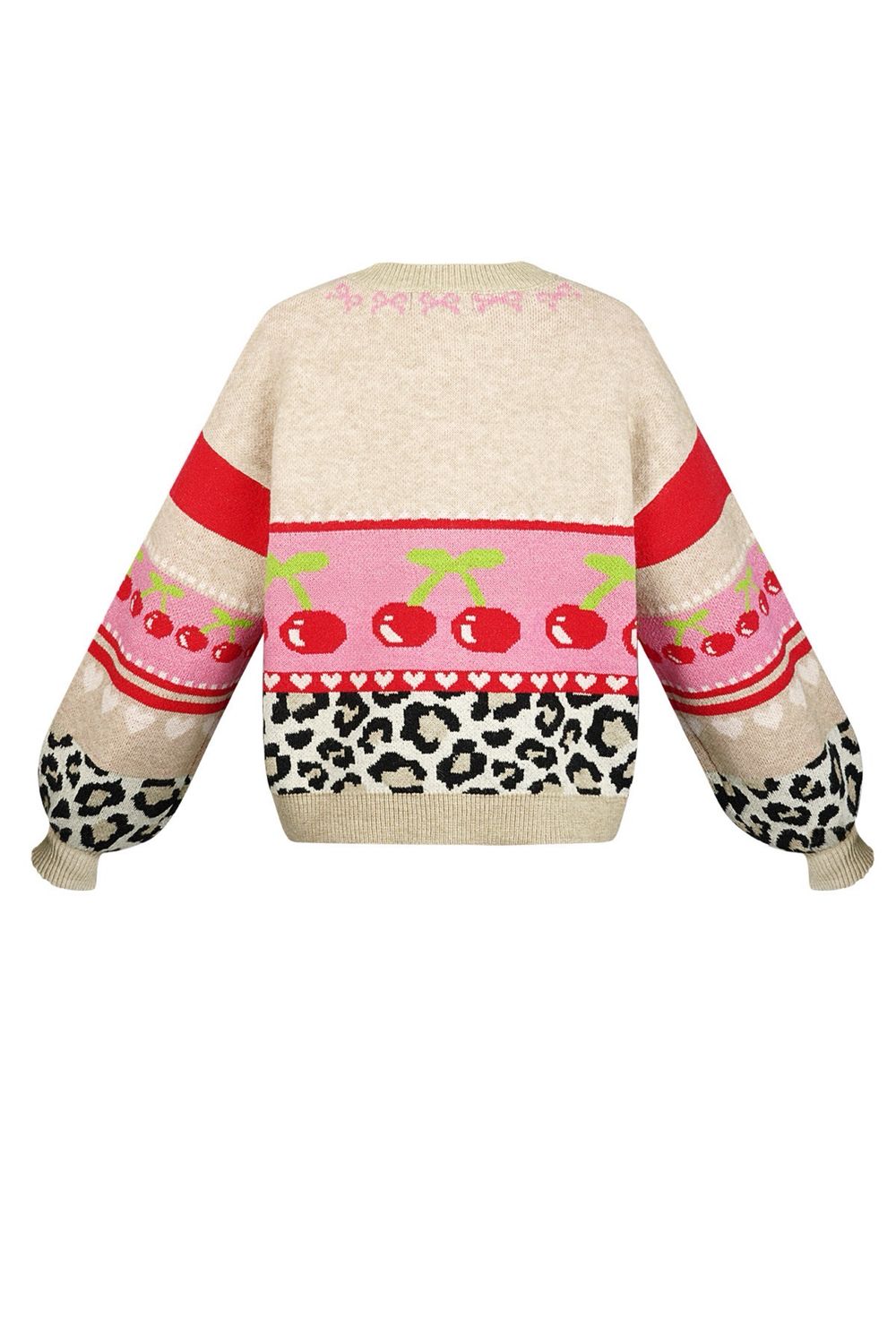 Cherrie Trui - Cardigan - Vest Met Knopen - Beige/ Roze - winter trui