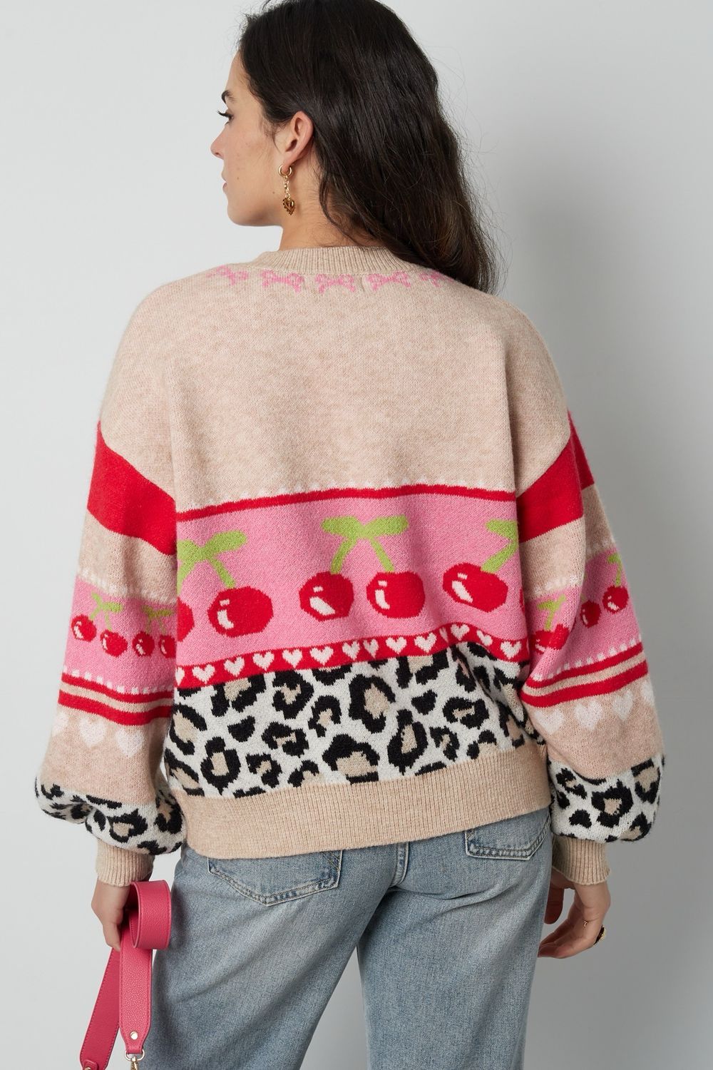 Cherrie Trui - Cardigan - Vest Met Knopen - Beige/ Roze - winter trui