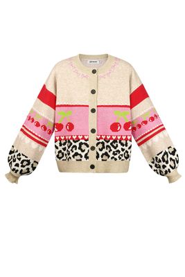 Cherrie Trui - Cardigan - Vest Met Knopen - Beige/ Roze - winter trui