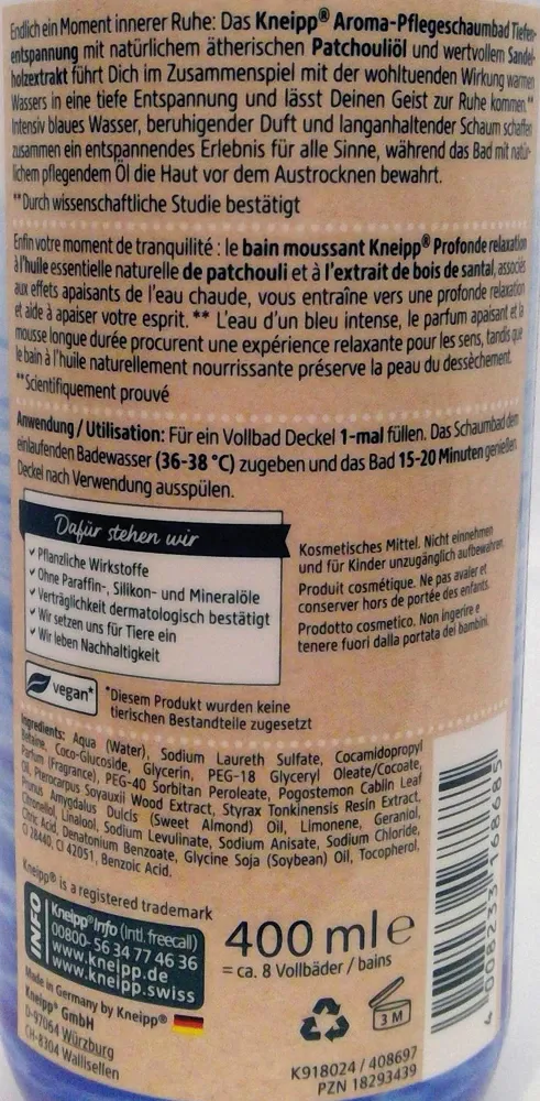Kneipp Aroma Bubbelbad diepe ontspanning - 400ml - Natuurlijk bad product - Geen Siliconen en parabenen