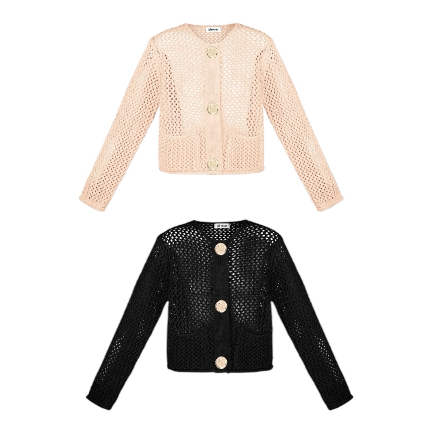 Gehaakte Vest zwart - Vest Met Knopen - Vest Met Lange Mouwen - Gehaakte Top met lange mouwen - Gilet Voor Vrouwen