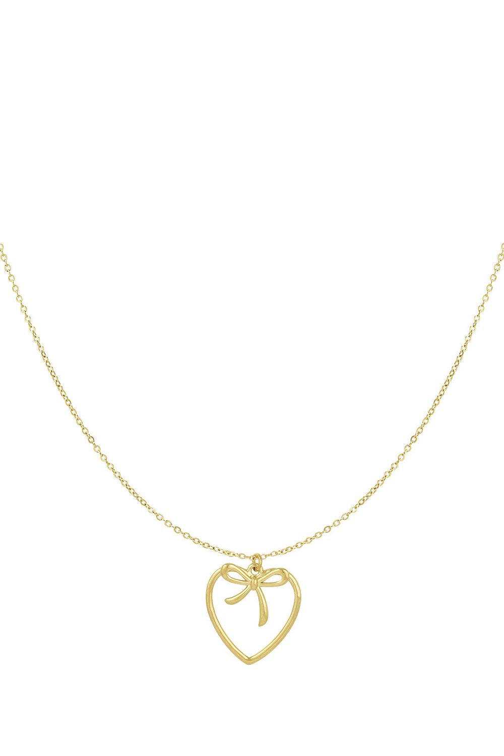 Heartfelt Bow Neckless - Ketting Met Hart - Fijne Ketting Met Hanger - Stainless Steel Ketting - Ketting Voor Dames - Goudkleurige Ketting